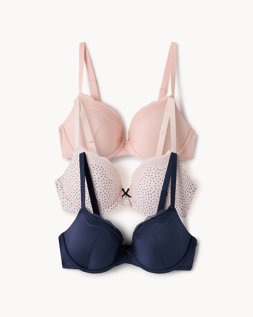 image 1 of F&F 3-Pack Lace Trim Wired T-Shirt Bras in Multi