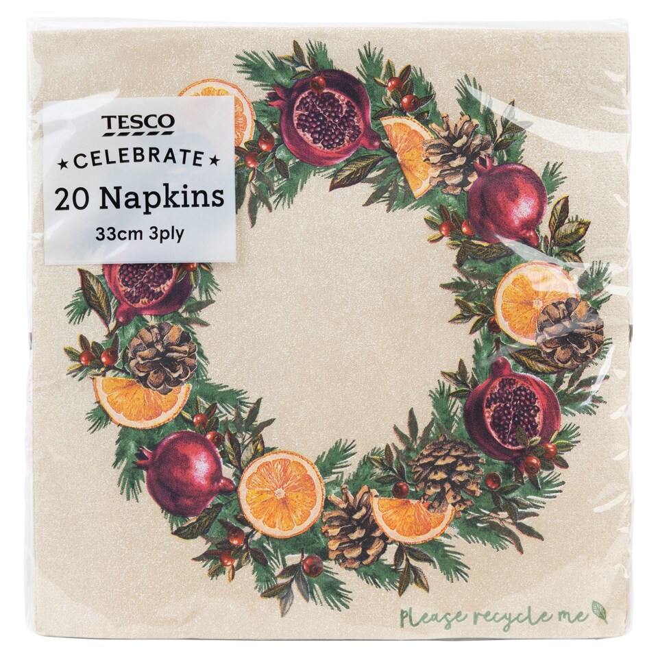 Tesco Wreath Napkin 33cm 3ply 20pk