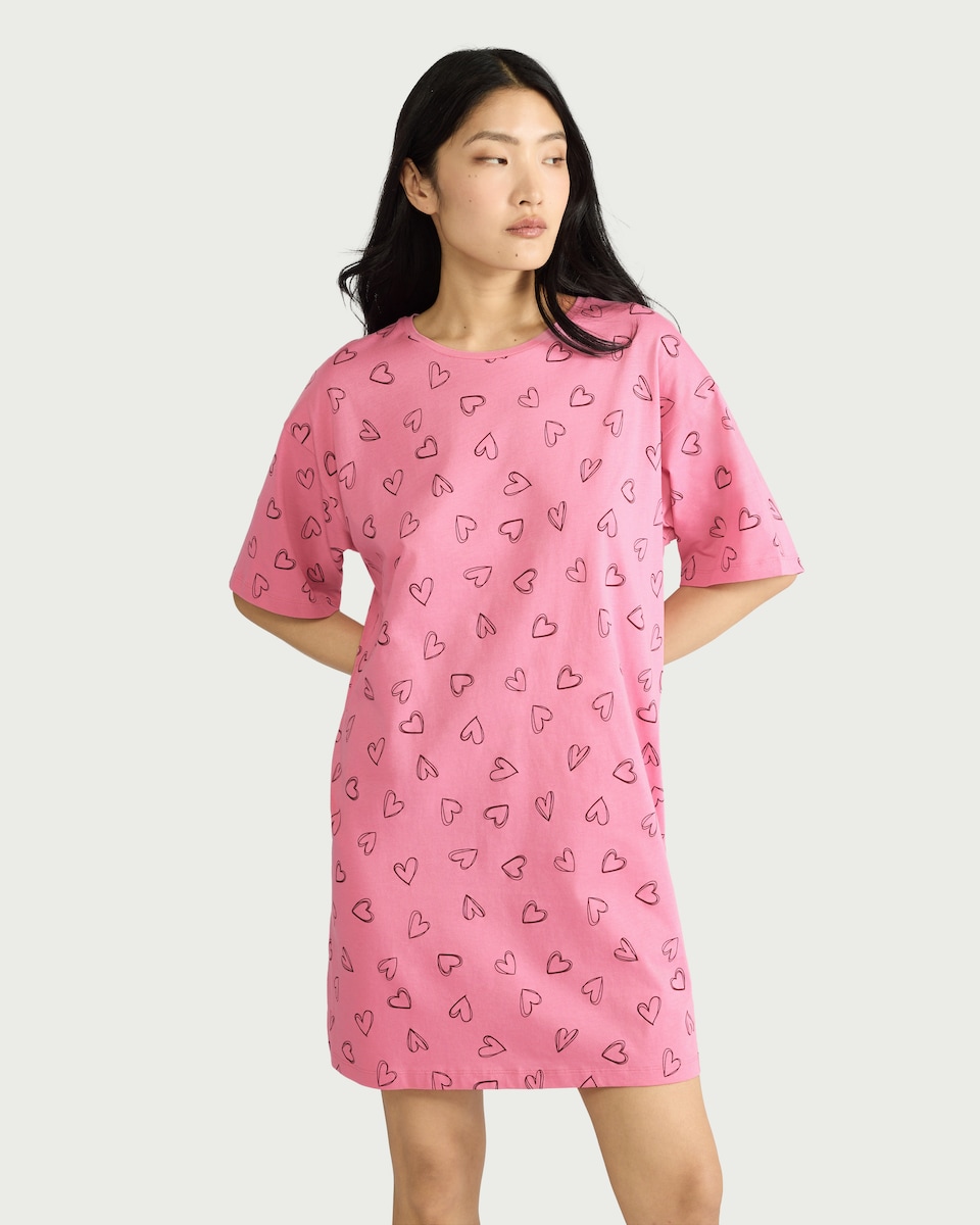 image 1 of F&F Pure Cotton Heart Nightdress in Pink