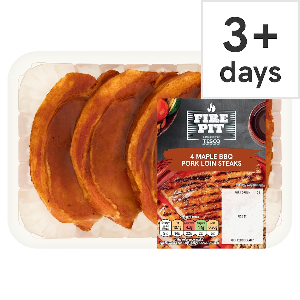 Tesco Fire Pit 4 Maple BBQ Pork Loin Steaks 400G (C)