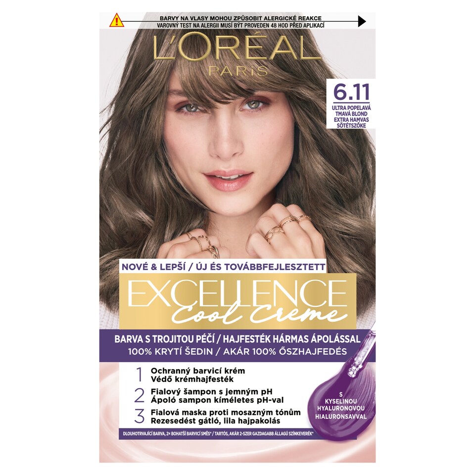 L'Oréal Paris Excellence Cool Creme hajfesték hármas ápolással 6.11 Extra hamvas sötétszőke 1. kép