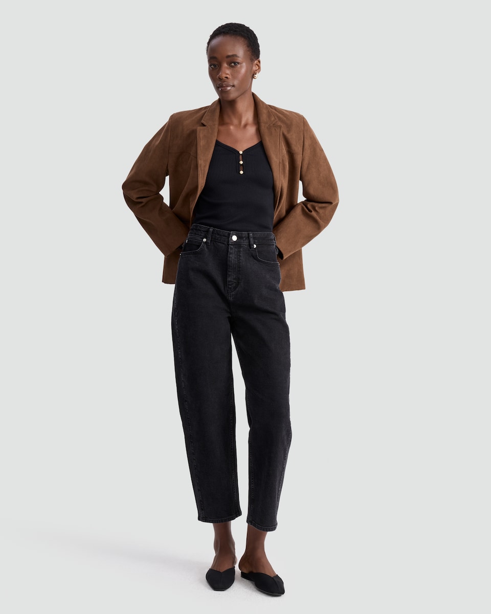 image 1 of F&F Ribbed Seamfree V Neck Button Front Top in Black