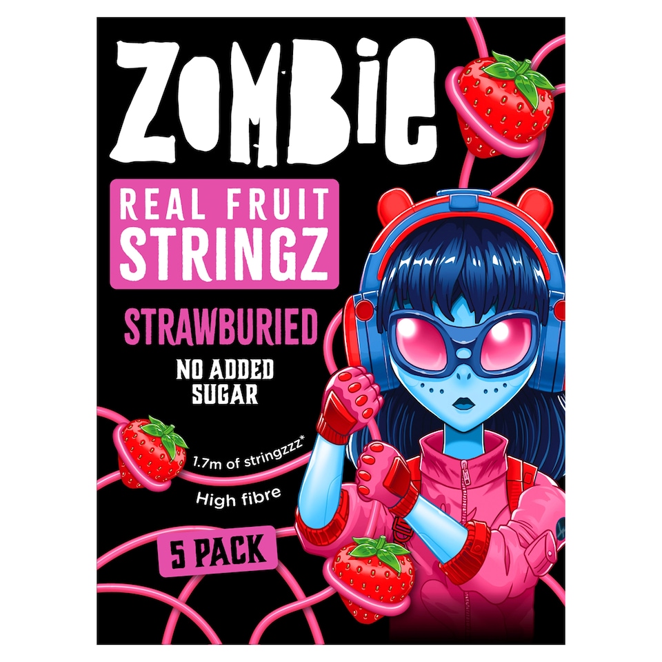 Zombie Real Fruit Stringz Strawberry No Added Sugar 5x20g