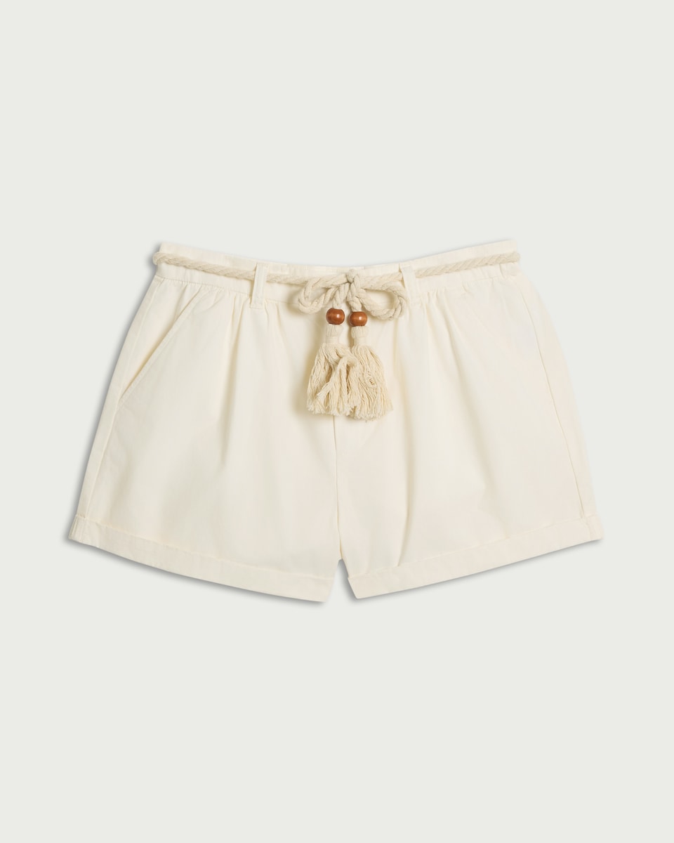 image 1 of F&F Pure Cotton Rope Belt Shorts in Cream