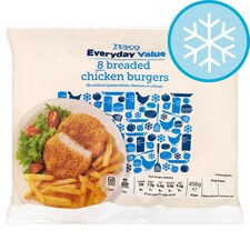 Tesco Every Day Value 8 Breaded Chicken Burgers 456G