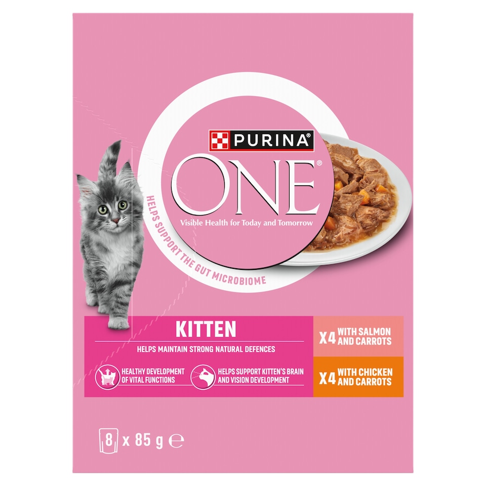 image 1 of PURINA ONE Kitten Mini Fillets Salmon and Chicken Wet Cat Food 8x85g