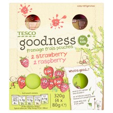 Tesco Goodness Pouches Strawberry And Raspberry 4X80g