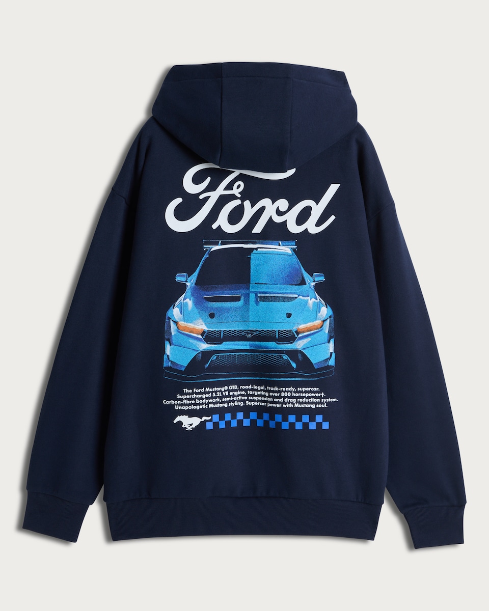 image 1 of Ford Mustang GTD Cotton Rich Hoodie in Navy