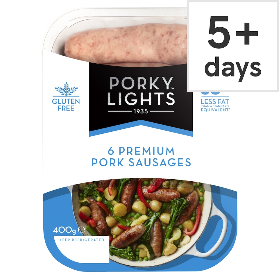 Porky Lights 6 Premium British Low Fat Pork Sausages 400G