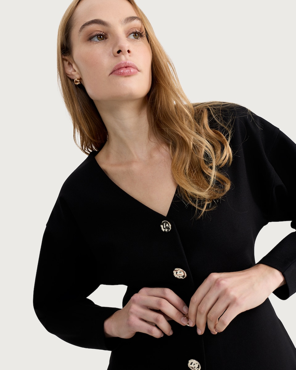 image 1 of F&F Ponte V Neck Batwing Top in Black