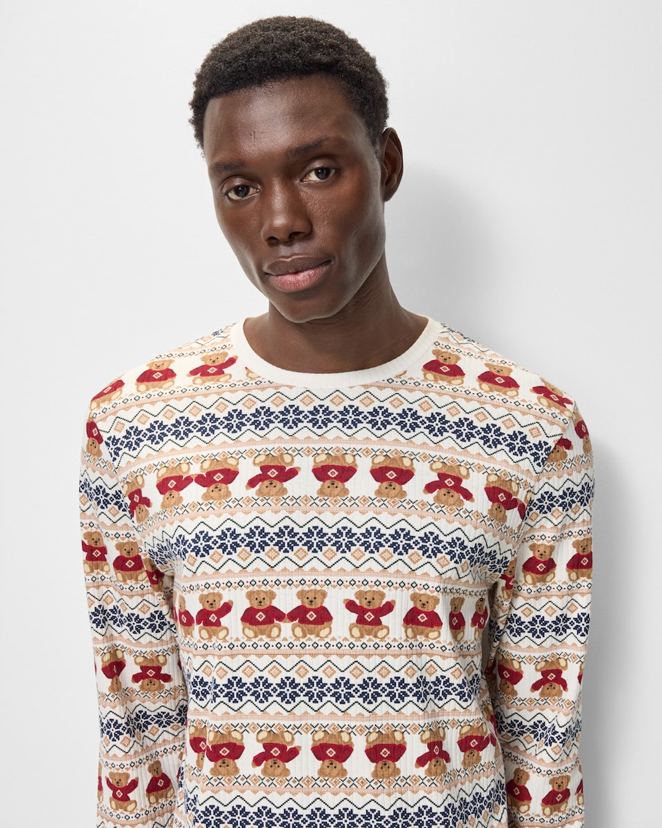 image 1 of Christmas Cotton Rich Bear Fair Isle Matching Family Pyjama Set in Cream