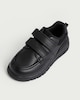 image 3 of F&F School Boys Leather Strap Fastening Trainers in Black