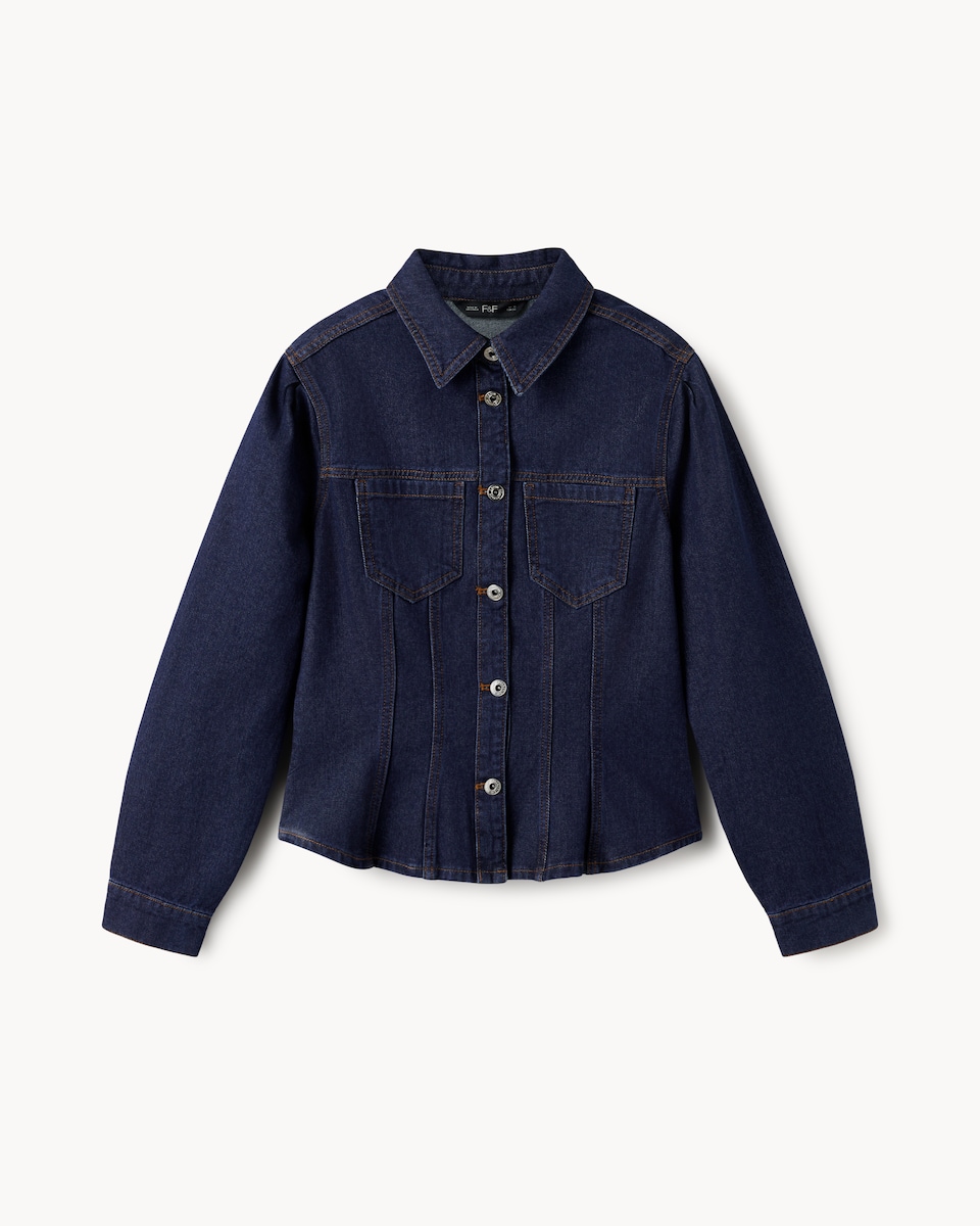 image 1 of F&F Pure Cotton Cinched Waist Denim Jacket in Navy