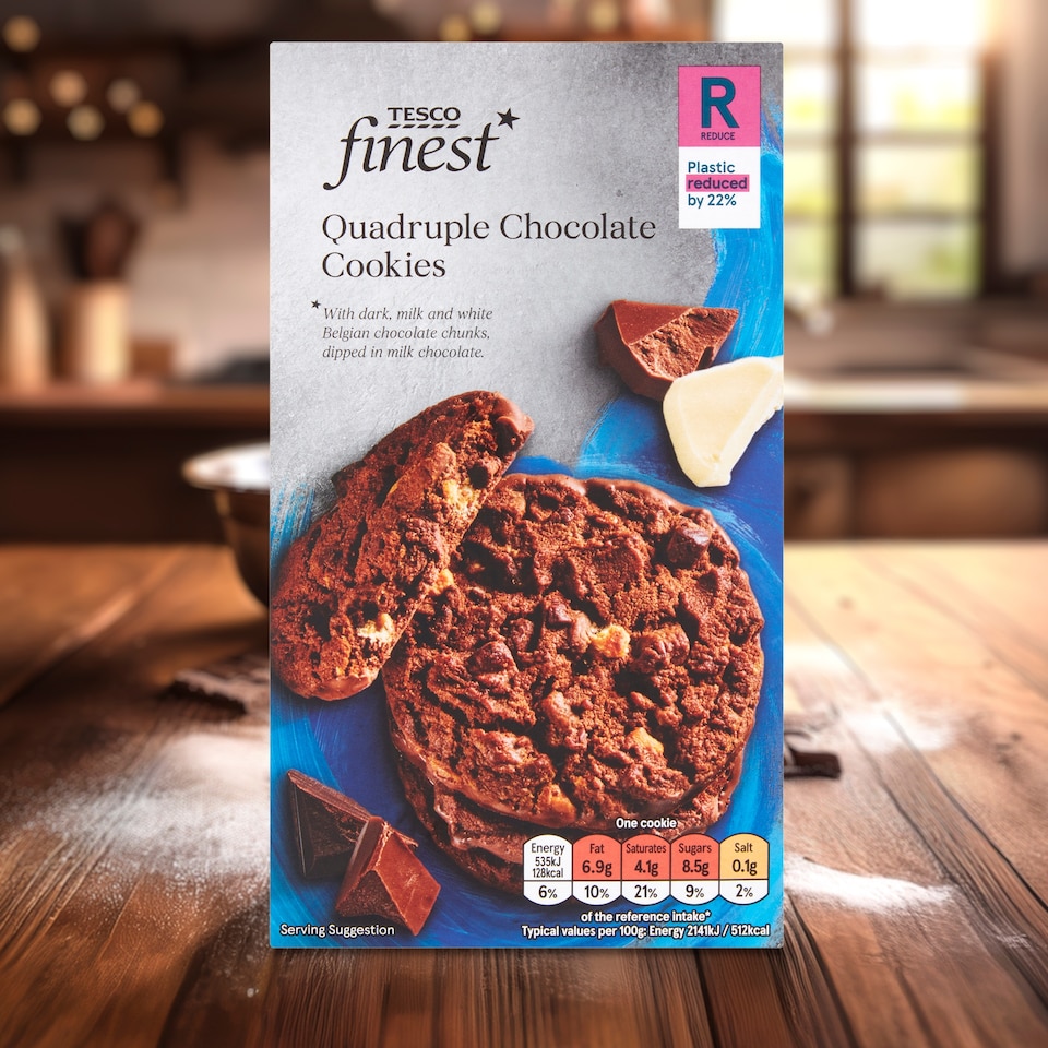 image 1 of Tesco Finest Quadruple Chocolate Cookies 200g