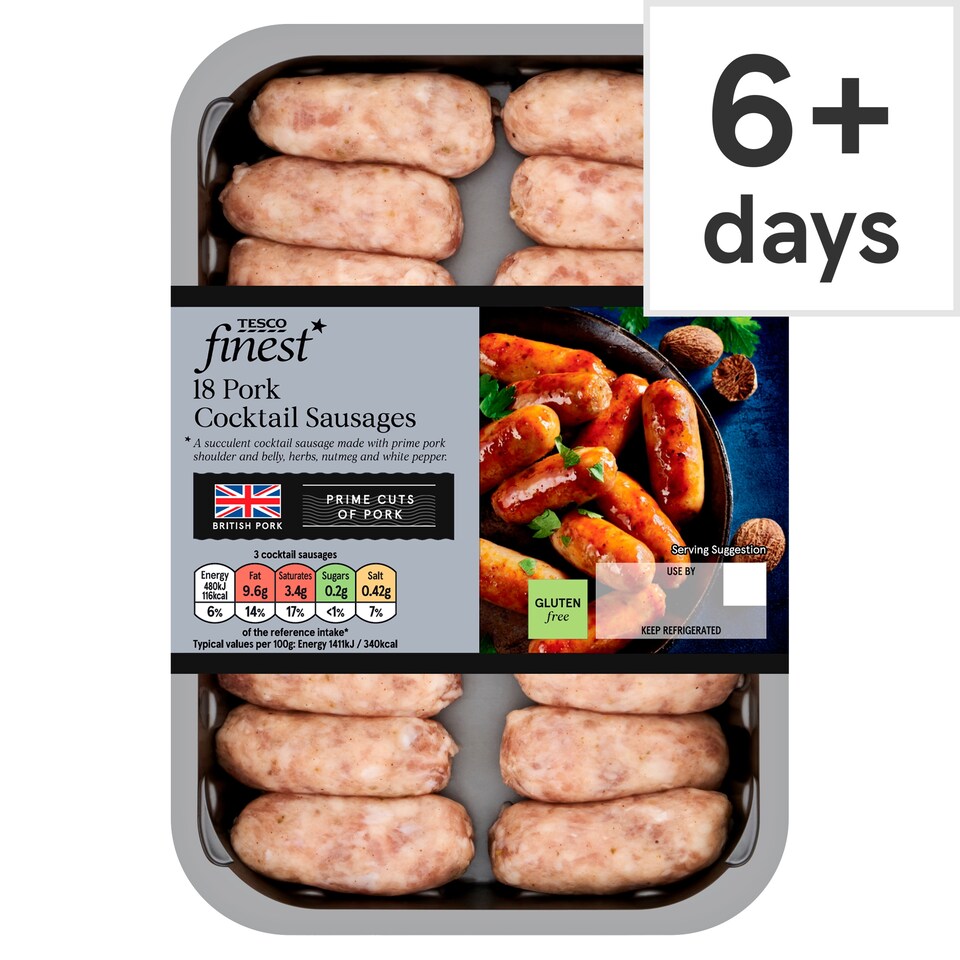 Tesco Finest Gluten Free 18 British Pork Cocktail Sausages 270G