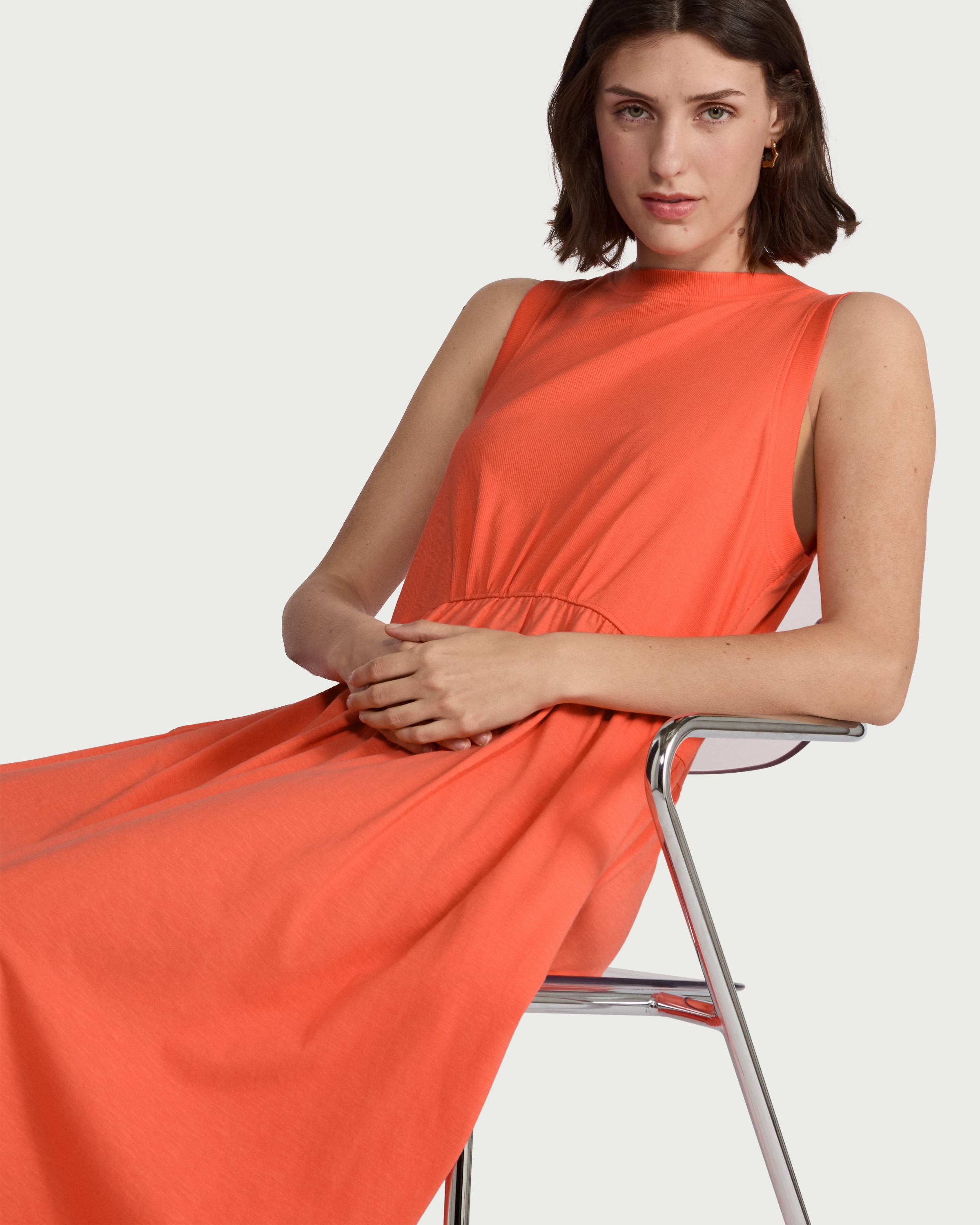 F&F Cotton Rich Sleeveless Midi Dress in Coral