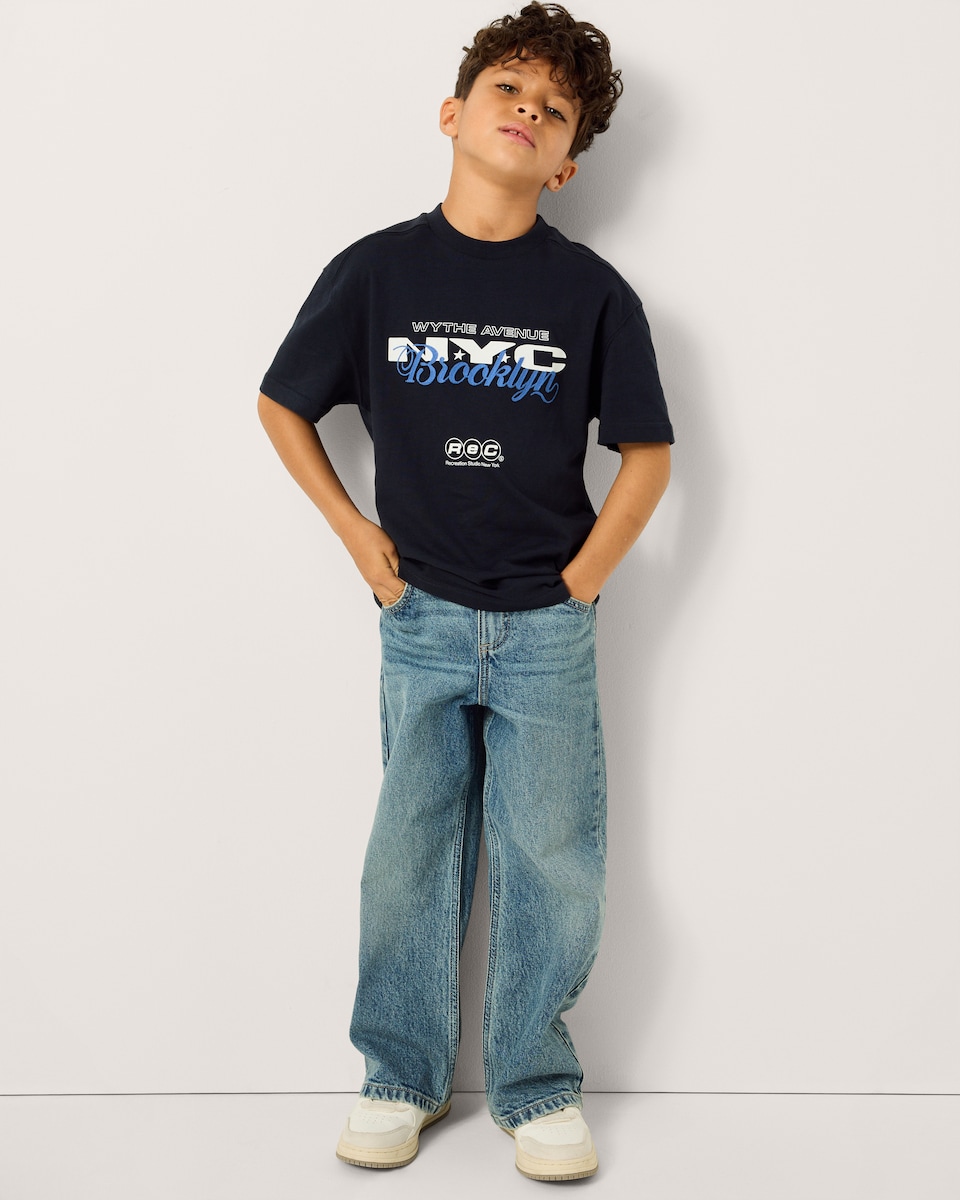 image 1 of F&F Boys Pure Cotton NYC T-Shirt in Navy