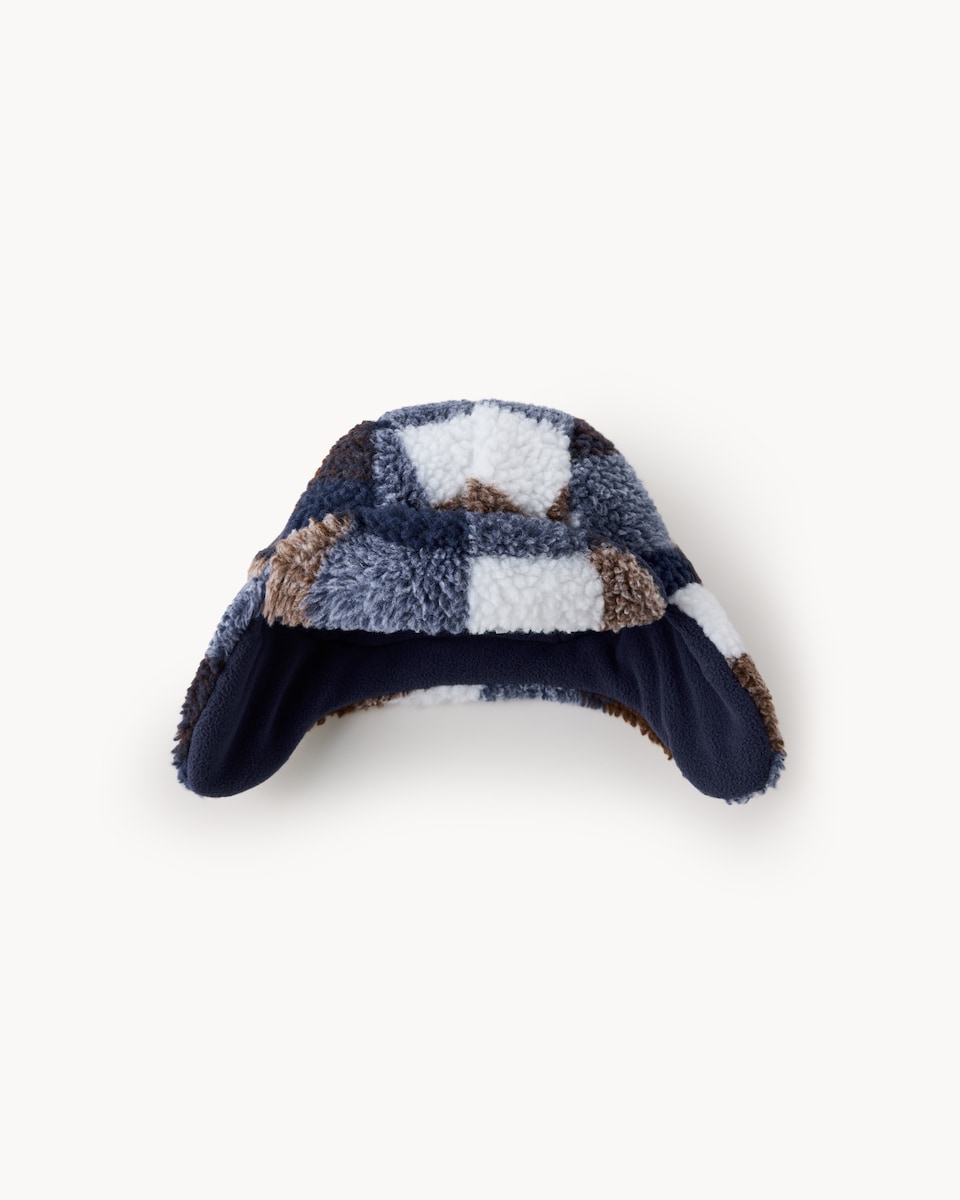 image 1 of F&F Boys Borg Check Trapper Hat in Navy
