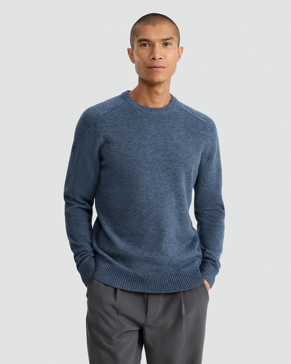 image 1 of F&F Lambswool Knitted Crew Neck Jumper in Blue