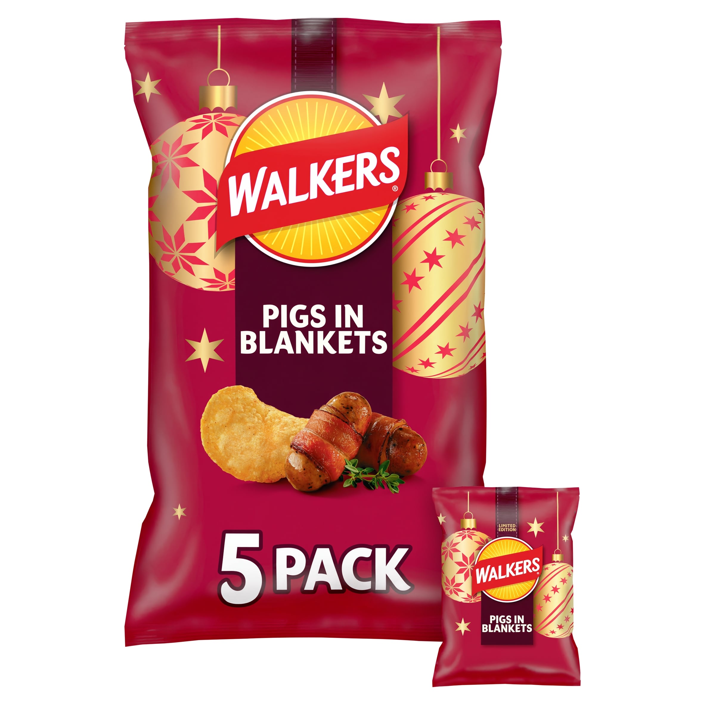Walkers limited Edition Festive Pigs in Blankets Potato Crisps 5x25g