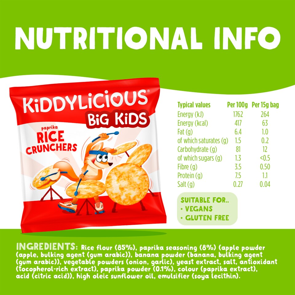 image 1 of Kiddylicious Big Kids Paprika Rice Crunchers 4x15g