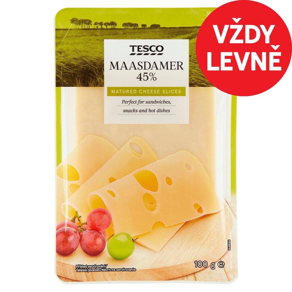 Tesco Maasdamer 45% plátky 100g