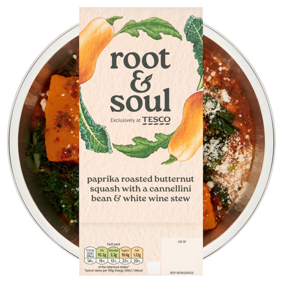 Root & Soul Paprika roasted butternut squash with a cannellini bean & white wine stew 380g