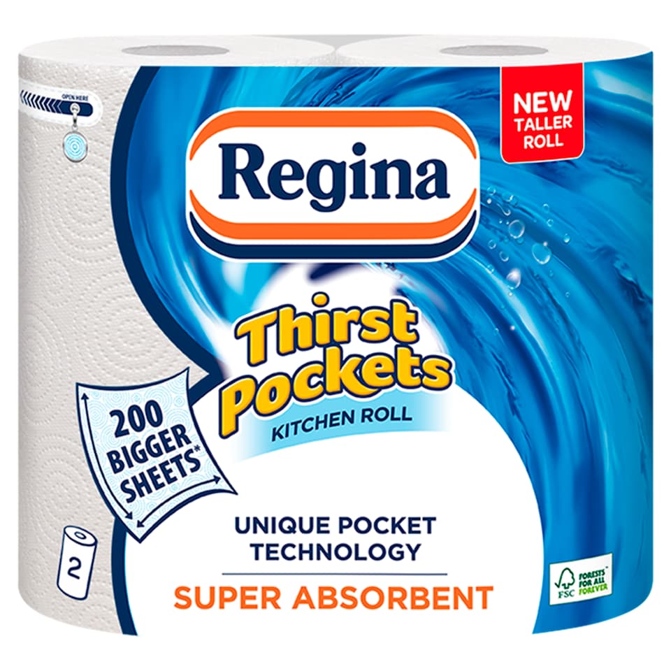 image 1 of Regina Thirst Pockets Kitchen Roll 2 Pack