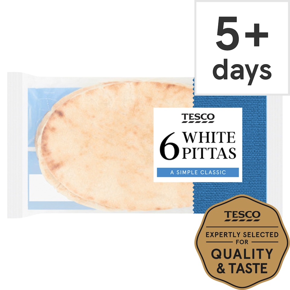 Tesco White Plain Pitta Bread 6 Pack