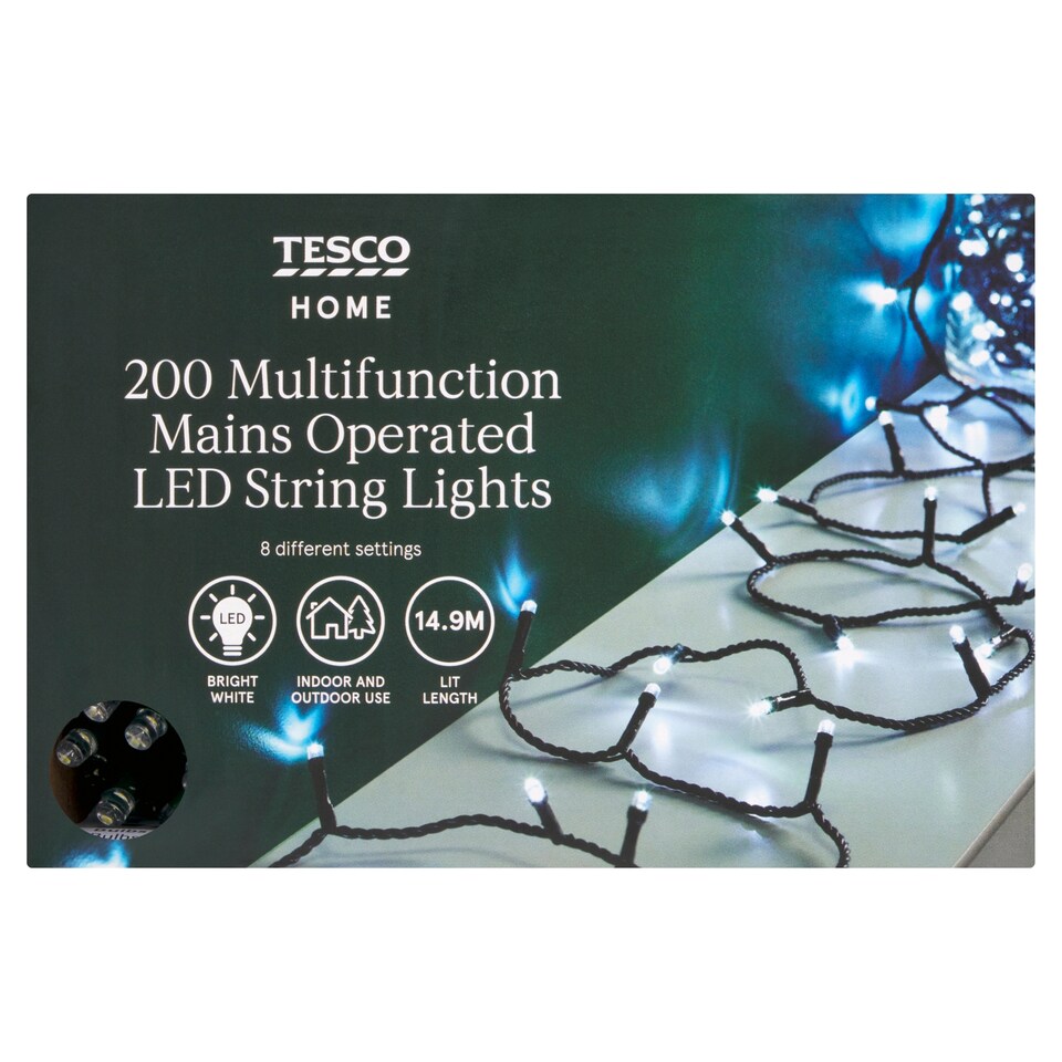 image 1 of Tesco 200 Multifunction Bright White Christmas Lights