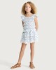 image 1 of F&F Girls Floral Print Broderie Hem Tiered Skirt in Multi White