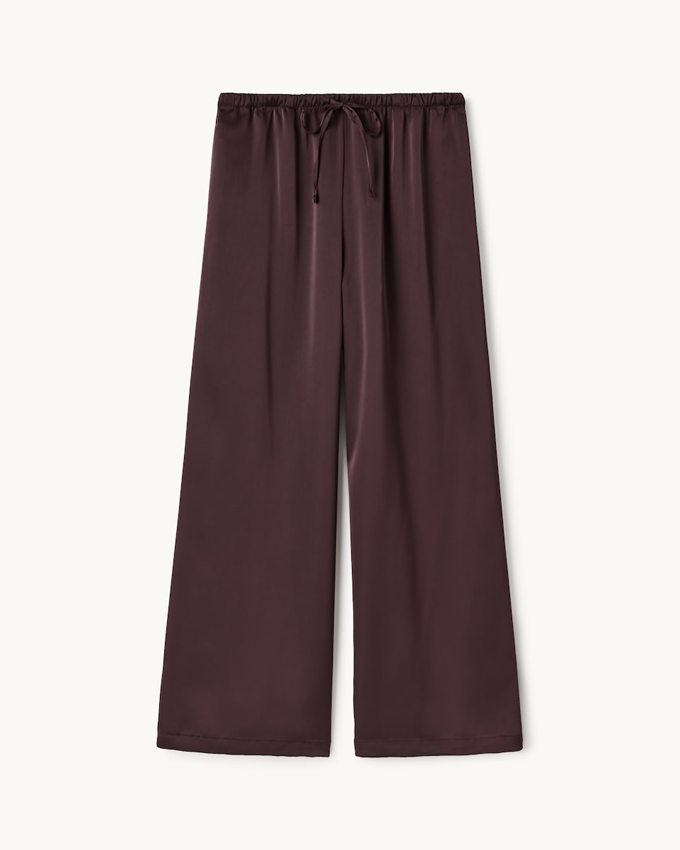 image 1 of F&F Satin Wide Leg Trousers in Burgundy