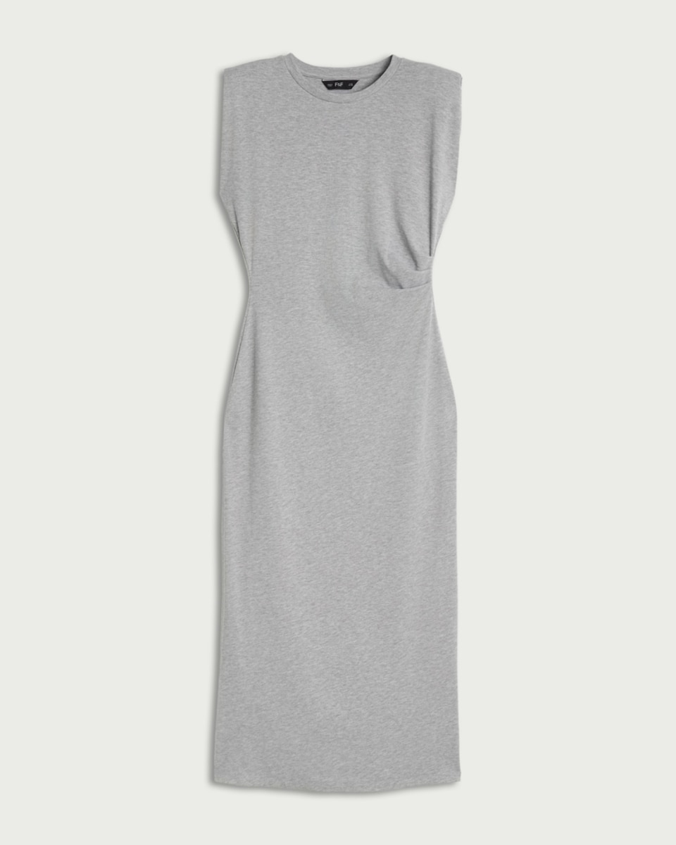 image 1 of F&F Sleeveless Ruched Side Midi Dress in Grey