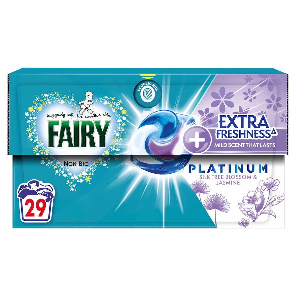 image 1 of Fairy Non Bio Platinum Washing Pods Silk Tree Blossom & Jasmine 29 Washes 696g
