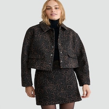 F&F Brushed Leopard Print Cropped Jacket in Brown