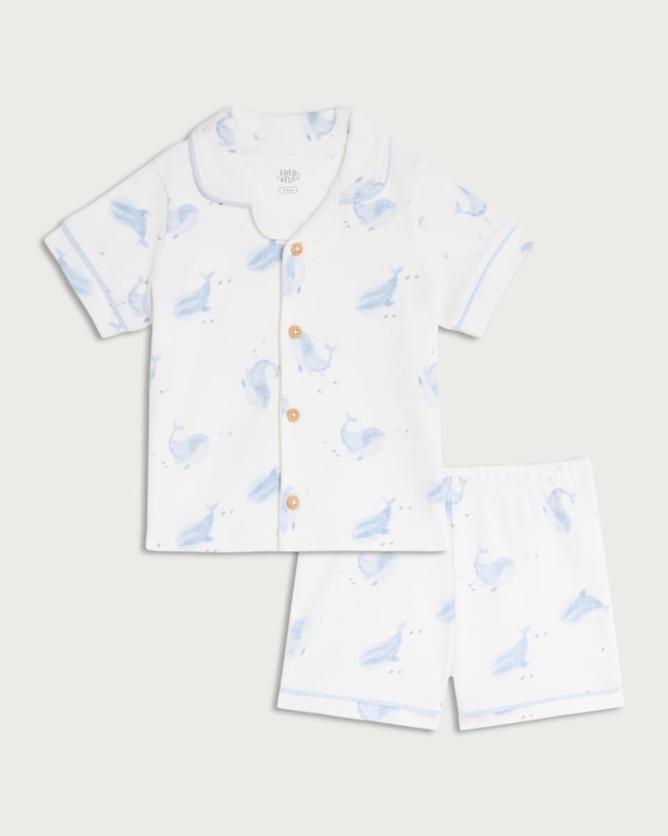image 1 of F&F Baby 2-Piece Pure Cotton Whale Print Pyjama Set in White