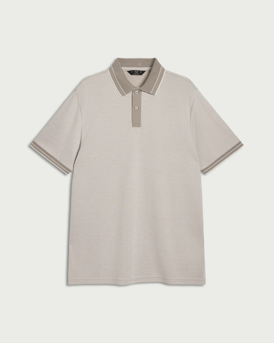 image 1 of F&F Modal Rich Textured Polo Shirt in Cream