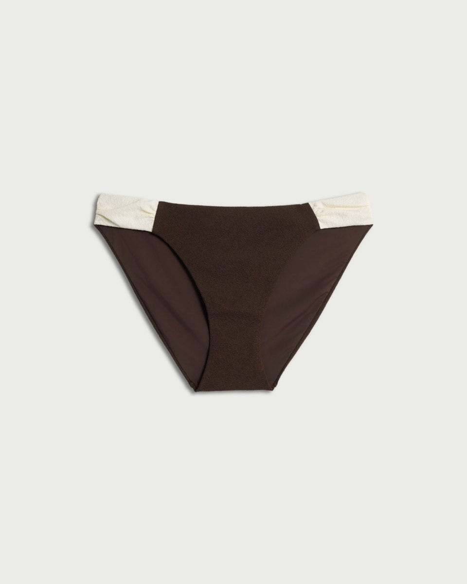 image 1 of F&F Textured Colour Block High Leg Bikini Bottoms in Brown