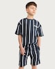 image 1 of F&F Boys 2-Piece Pure Cotton Striped T-Shirt and Shorts Set in Grey