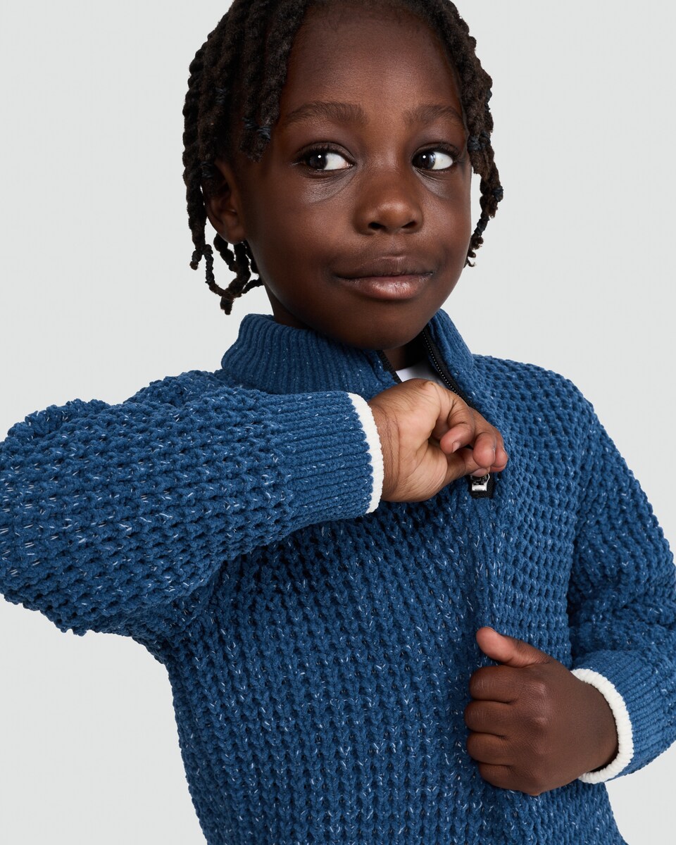 image 1 of F&F Boys Chenille Half-Zip Knitted Jumper in Blue