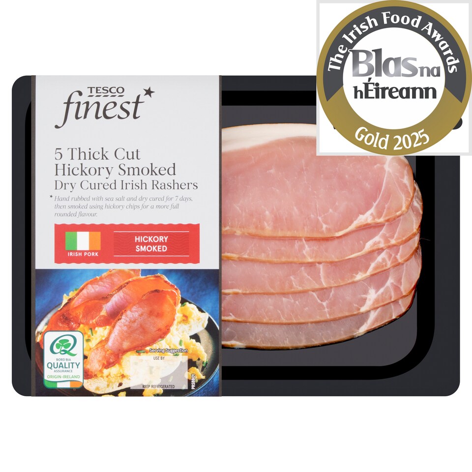Tesco Finest 5 Thick Cut Hickory Smoked Dry Cured Irish Rashers 250g