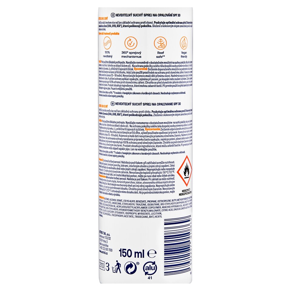 Obrázek 1 pro produkt Astrid Sun Coconut Love neviditelný suchý sprej na opalování SPF 30 150ml