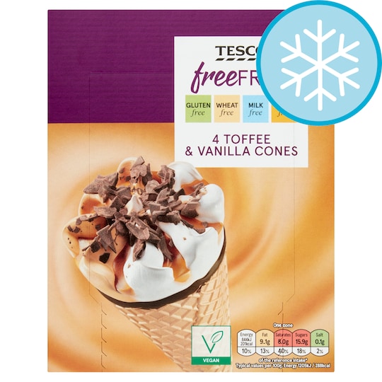 Tesco Free From Toffee & Vanilla Cones 4X110ml Tesco Groceries