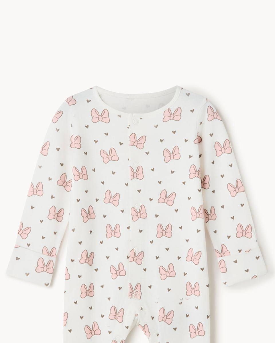 image 1 of Disney Minnie Mouse 3-Pack Pure Cotton Sleepsuits in Pink