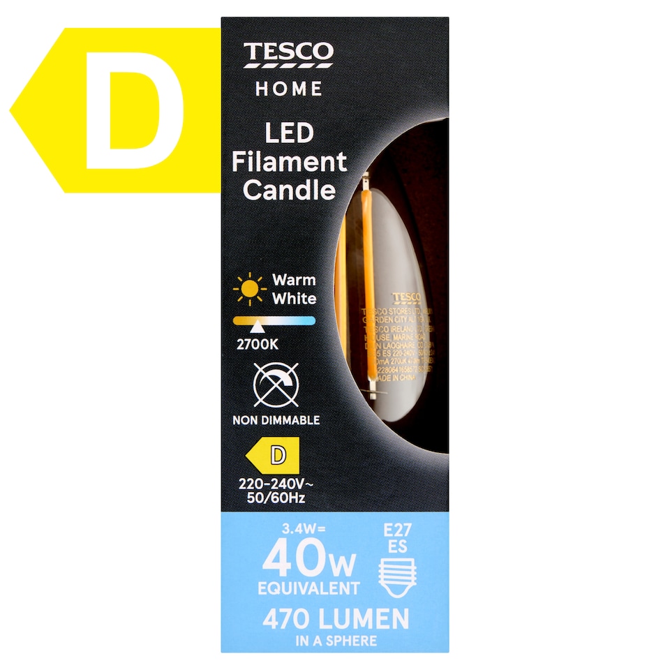 Tesco Home E27 ES 470 lm 40 W 2700K LED izzószálas gyertya  1. kép