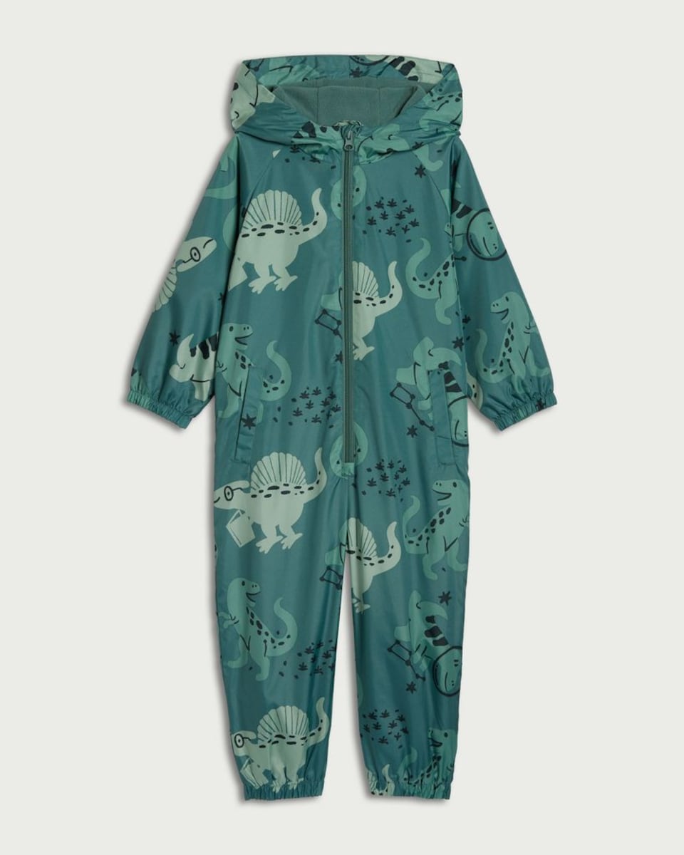 image 1 of F&F Boys Dinosaur Print Shower Resistant Puddlesuit in Multi