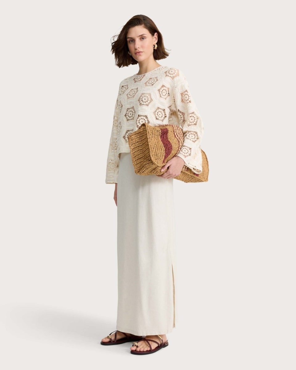 image 1 of F&F Pure Cotton Crochet Look Top in Neutral