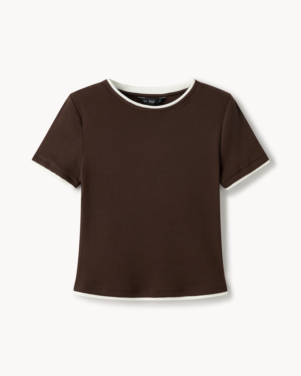 image 1 of F&F Cotton Rich 2 In 1 T-Shirt in Brown