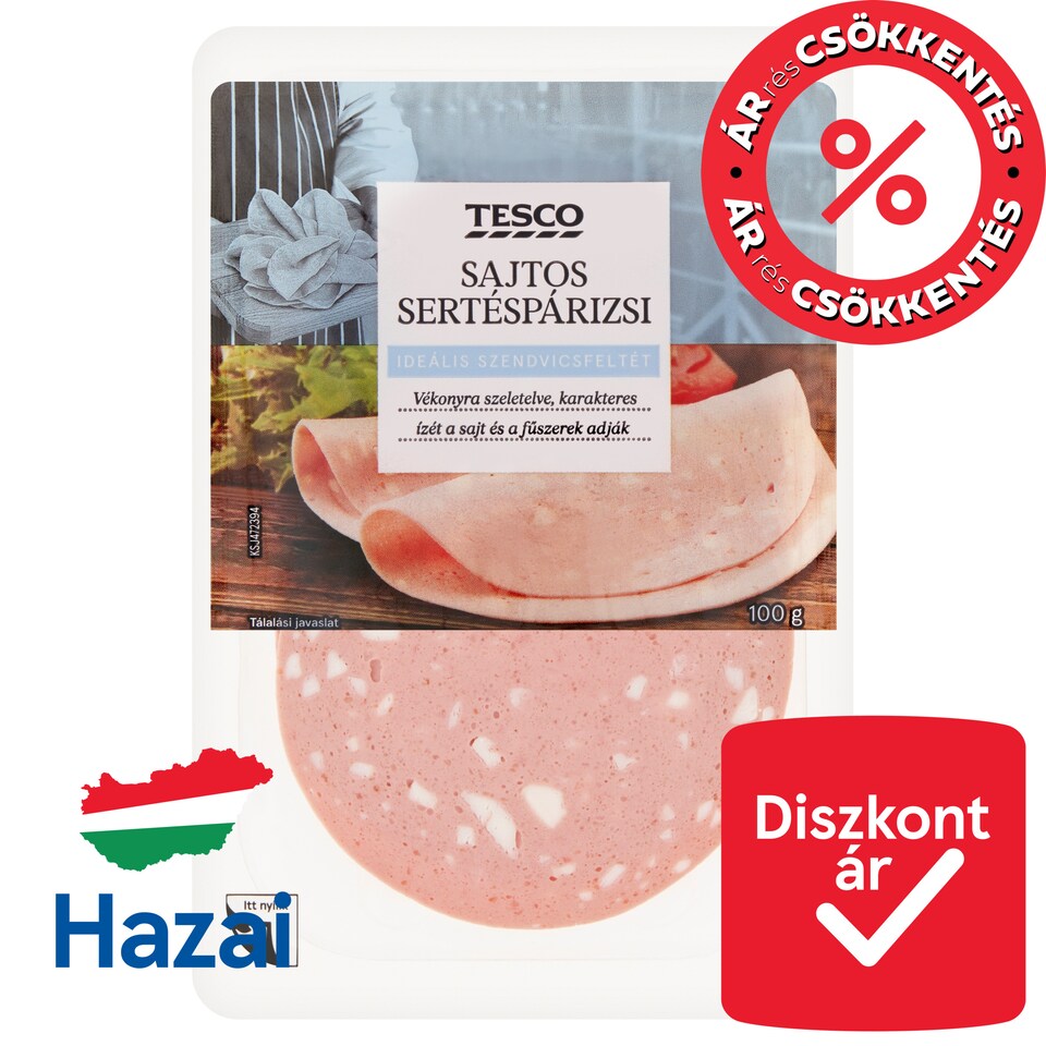 Tesco szeletelt sajtos sertéspárizsi 100 g