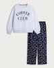 image 4 of F&F Coffee Club Slogan Pyjama Set in Grey